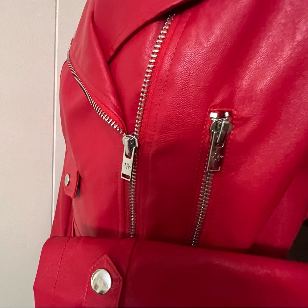 Current Mood Born Sinner Moto Jacket red & black faux Leather small NWT - Picture 10 of 16